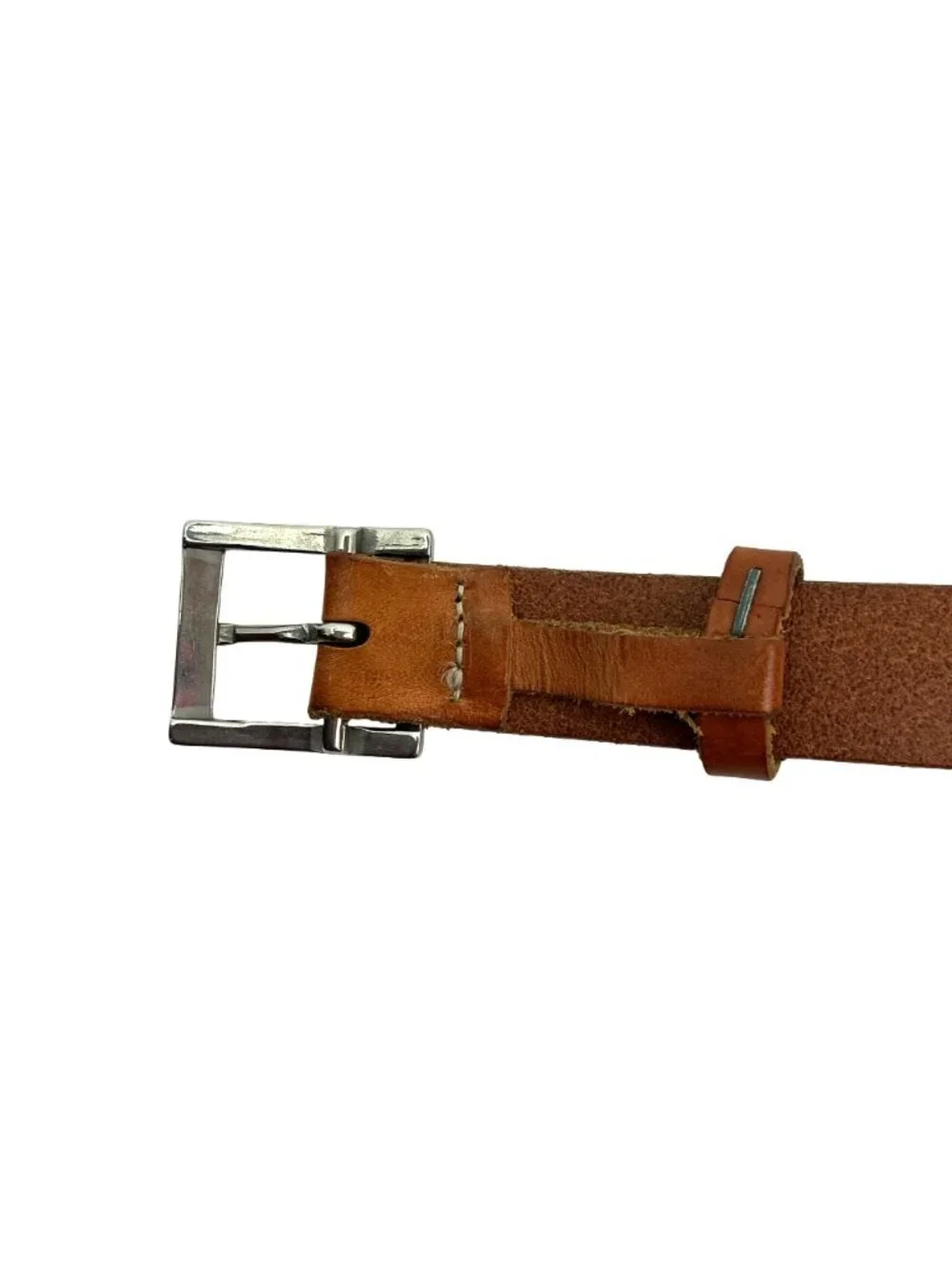 Mossimo Genuine Leather Belt With Silver Buckle Womens Large Cognac Made In USA